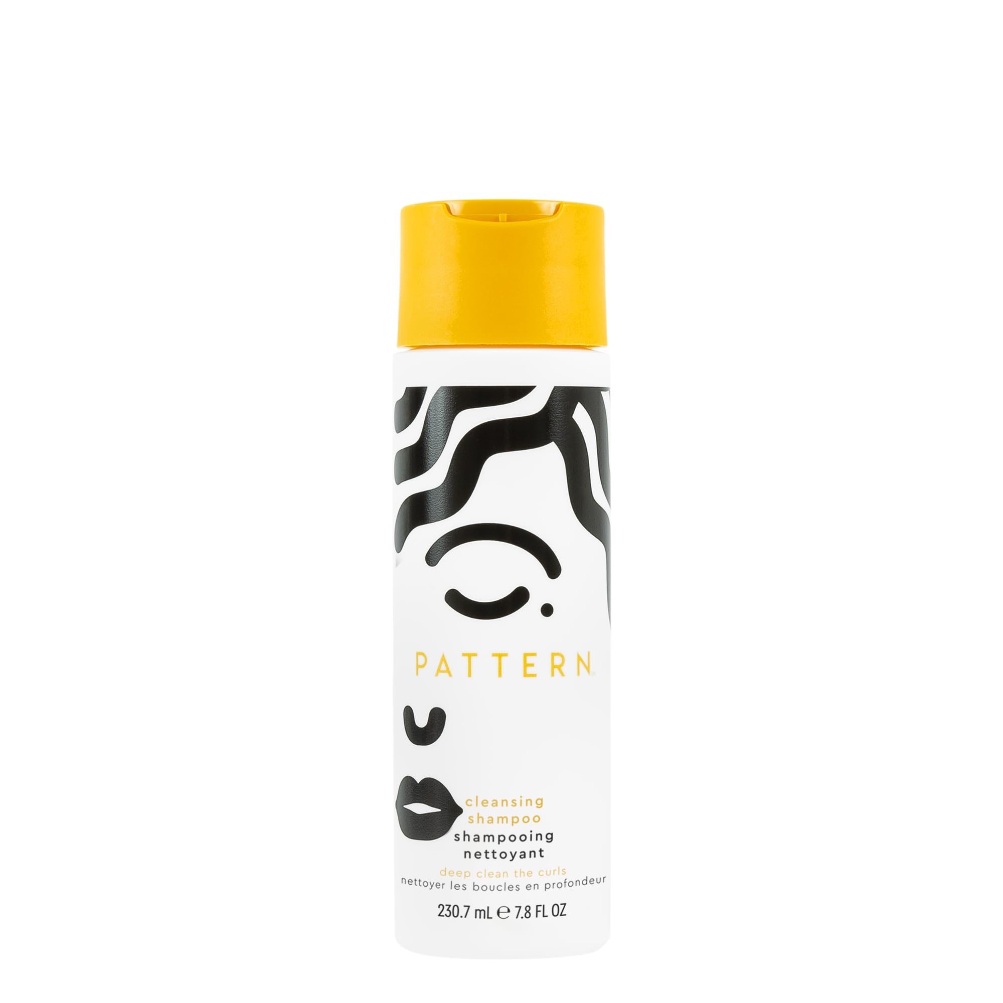 PATTERN Beauty cleansing shampoo bottle label promotes clarifying cleanse for curly hair