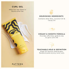 PATTERN Beauty curl gel in use during wash-and-go application for medium hold.