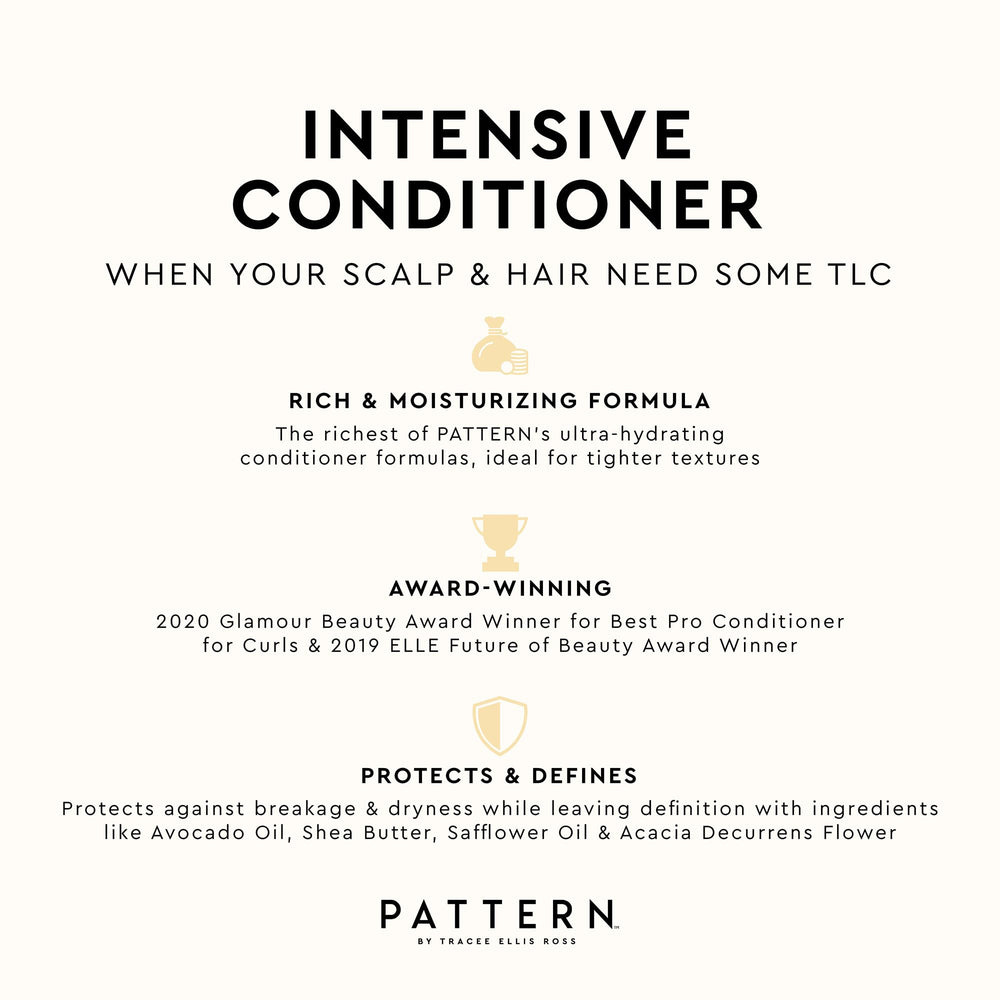 Applying Pattern Intensive Conditioner for deep conditioning on hair.