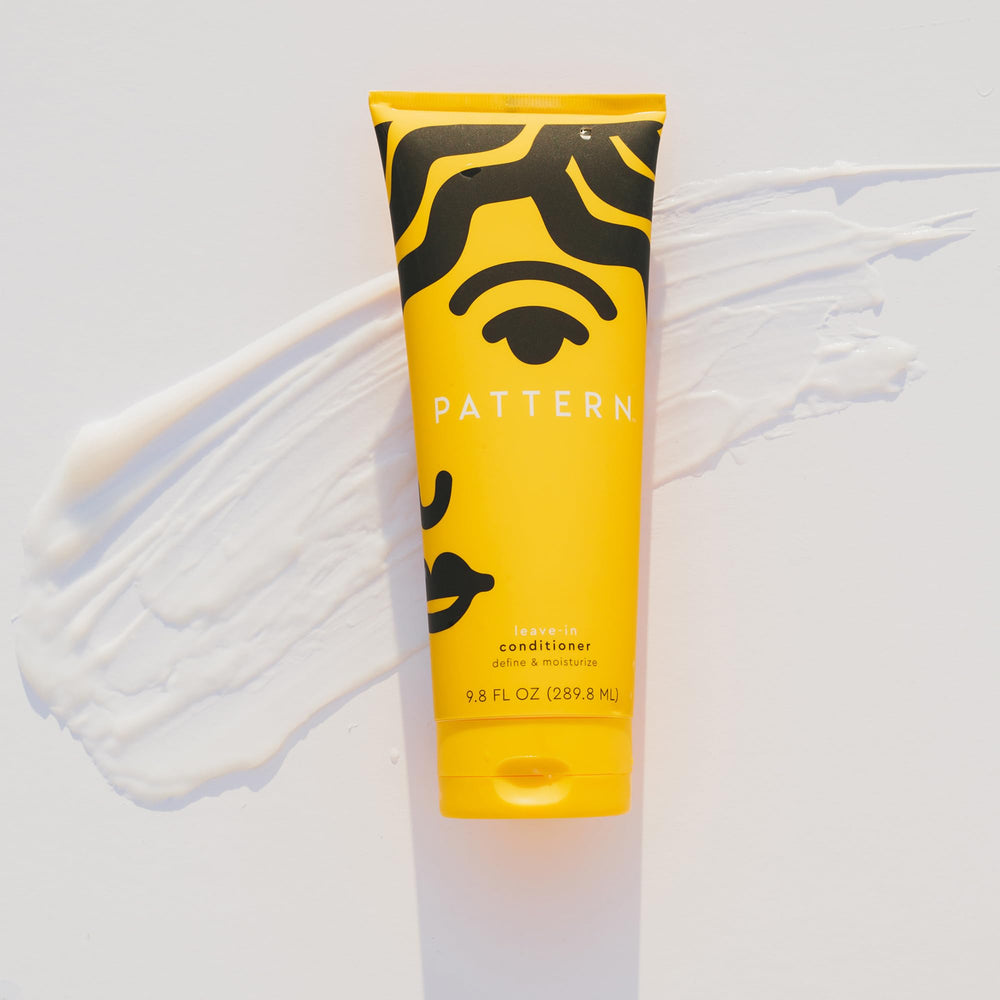 Self-care routine featuring PATTERN Beauty Leave-In Conditioner for healthy curls.