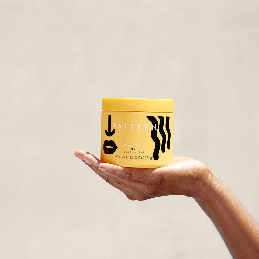 Pattern Beauty Strong Hold Gel aloe vera chia closeup signals fortifying care for moisturized definition.