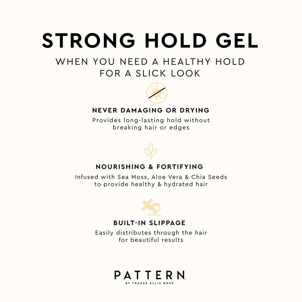 Pattern Beauty Strong Hold Gel packaging box on shelf conveys premium styling.