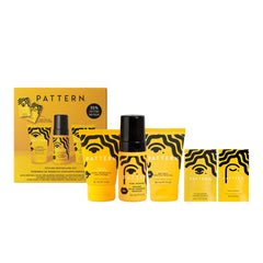 PATTERN Beauty styling bestsellers kit packaging showing travel-ready curls