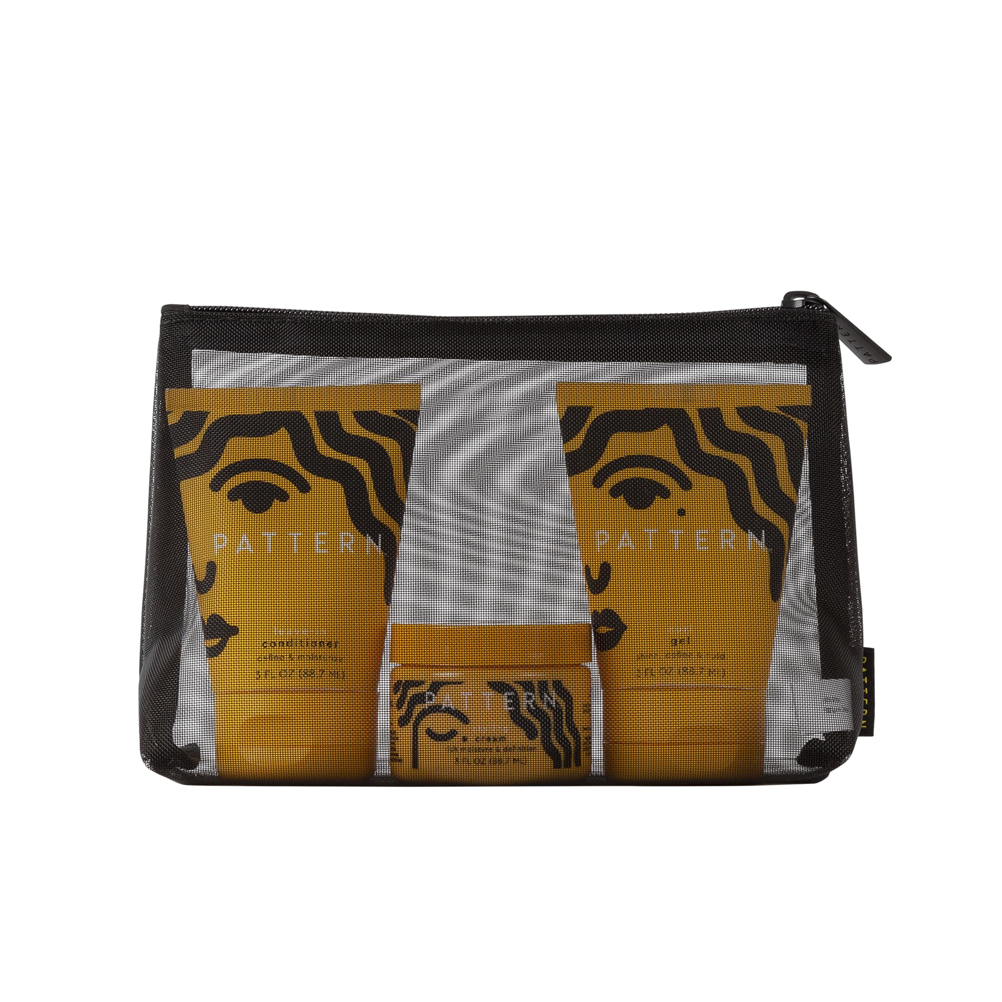 PATTERN Curl Cocktail Kit mesh bag shown for on-the-go organization