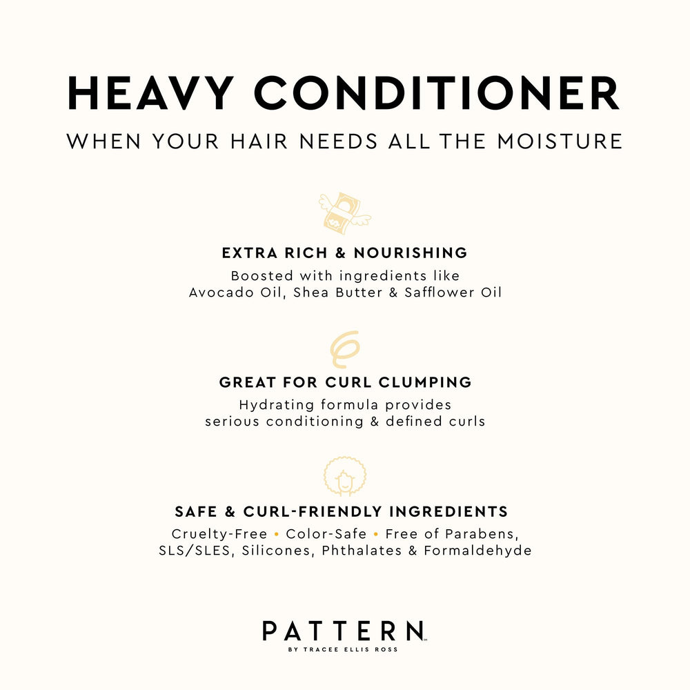 Pattern Heavy Conditioner creamy texture closeup showcases luxurious deep hydration for high-porosity curls.