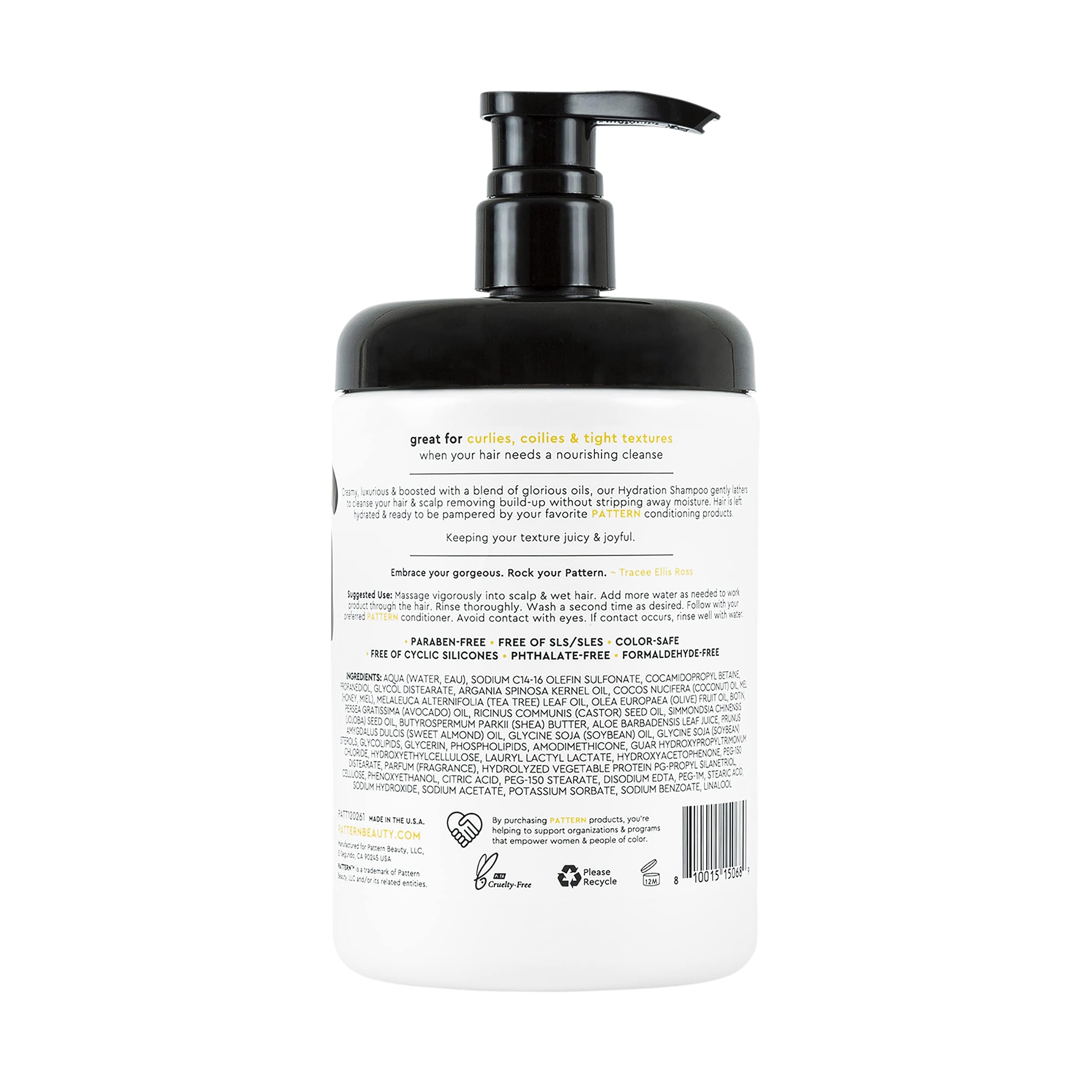 PATTERN Hydration Shampoo color-safe mineral oil-free label closeup