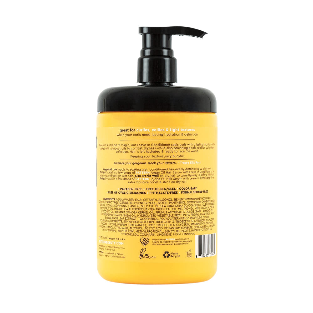 PATTERN Leave-In Conditioner bottle with curl pattern definition demonstration