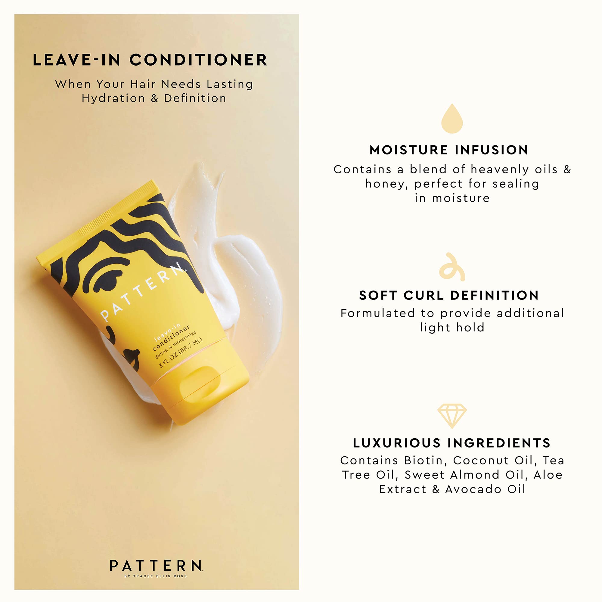 PATTERN Leave-In Conditioner pump dispenses evenly for detangling and styling