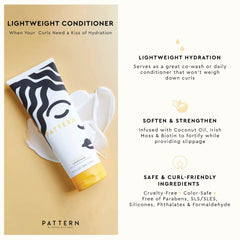 PATTERN lightweight conditioner slip supports effortless detangling in curly hair.