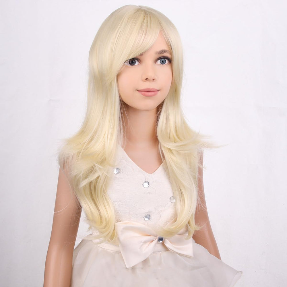 PATTNIUM Kids blonde wig back view demonstrates length and movement for costume styling.