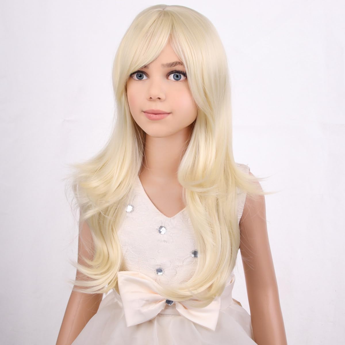PATTNIUM Kids blonde wig curls closeup emphasizes texture and soft feel.