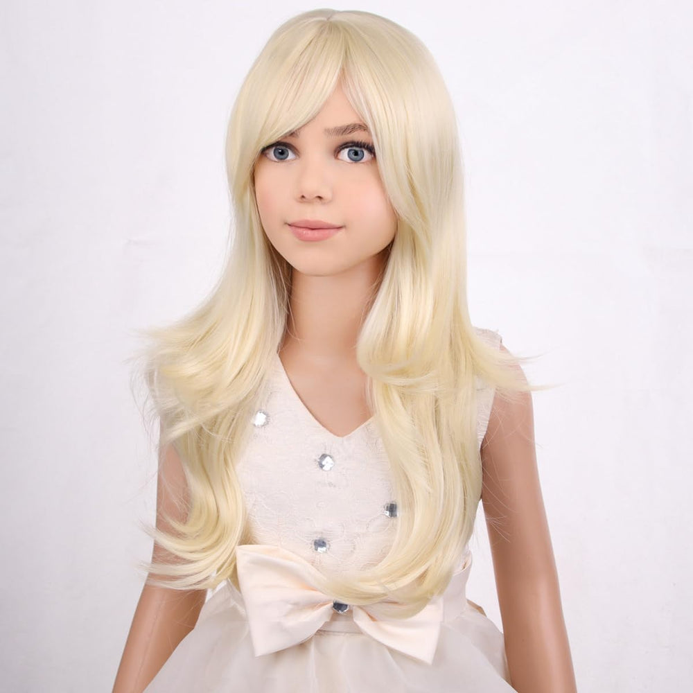 PATTNIUM Kids blonde wig curls closeup emphasizes texture and soft feel.