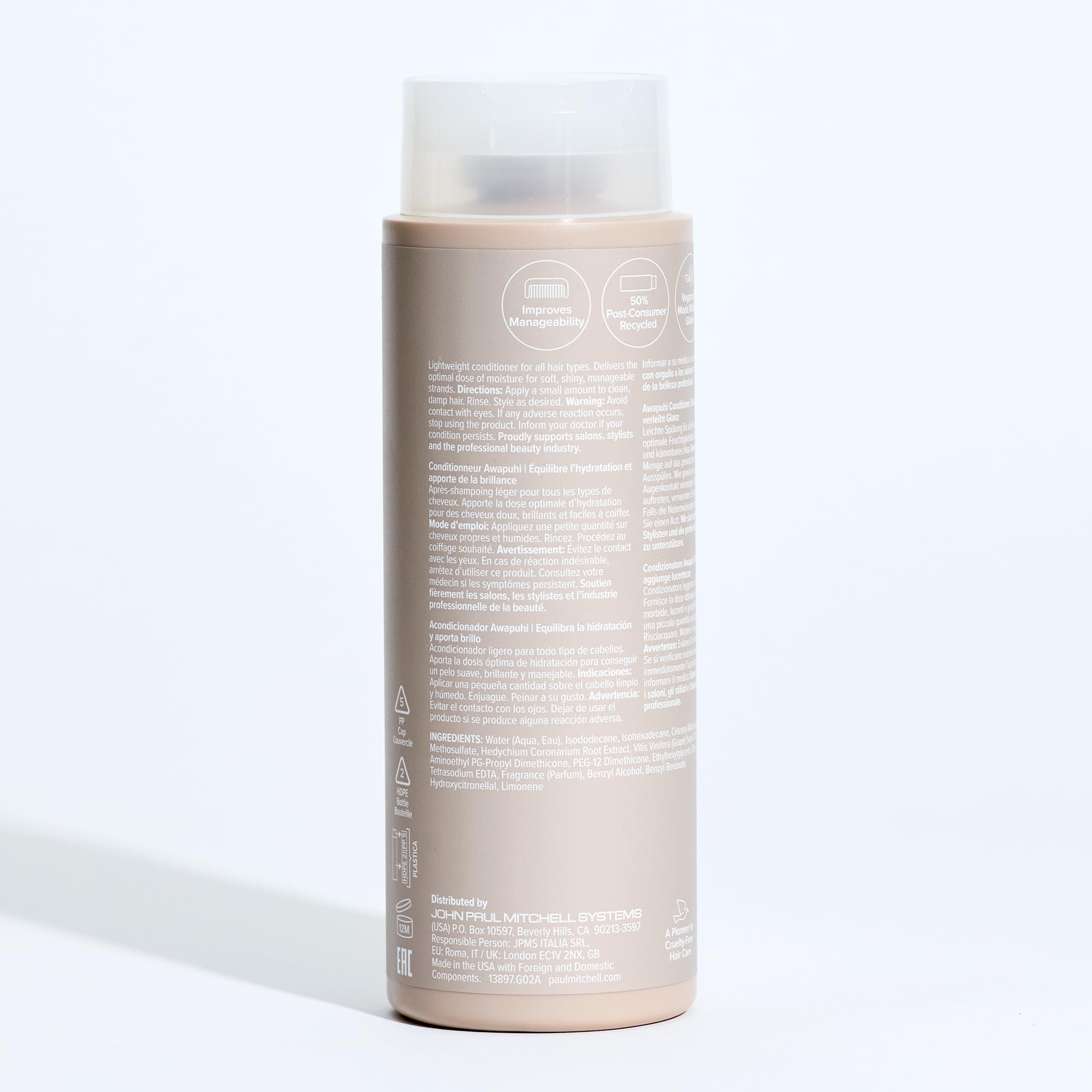 Paul Mitchell Awapuhi Conditioner recyclable packaging supports sustainability.