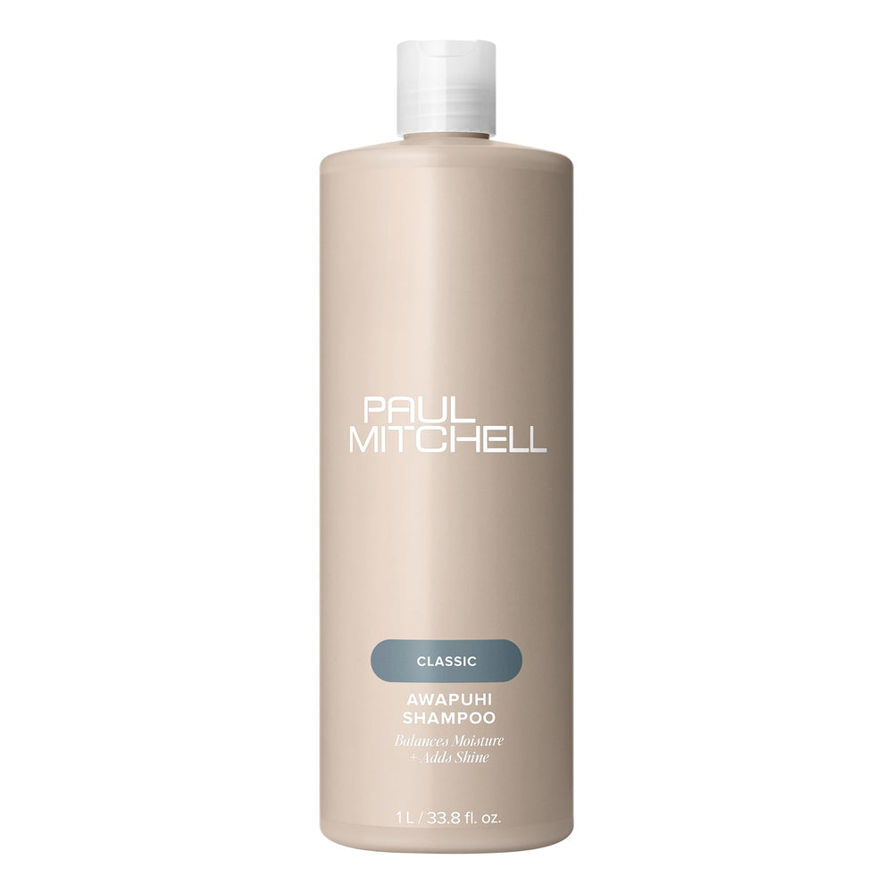 Paul Mitchell Awapuhi Shampoo bottle pour demonstrates a refreshing color-safe cleanse.
