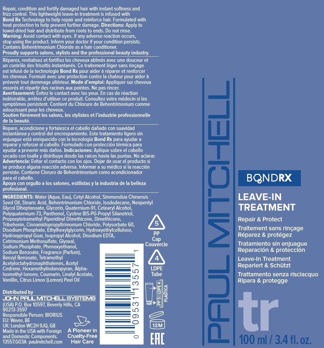 Packaging of Paul Mitchell Bond Rx Bond Rx Leave-In Treatment with clear branding