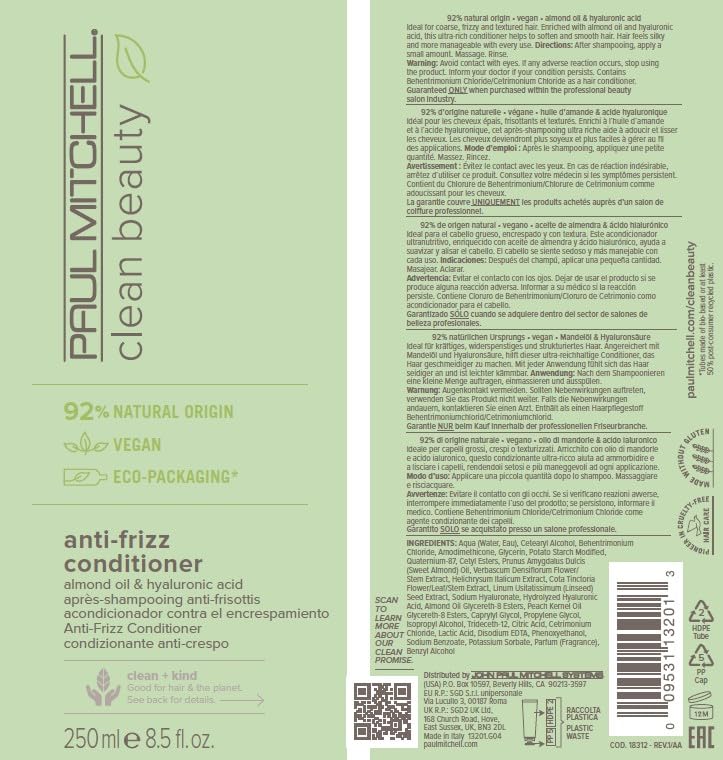 Sustainable packaging for Paul Mitchell Clean Beauty conditioner using sugarcane-based plastic.