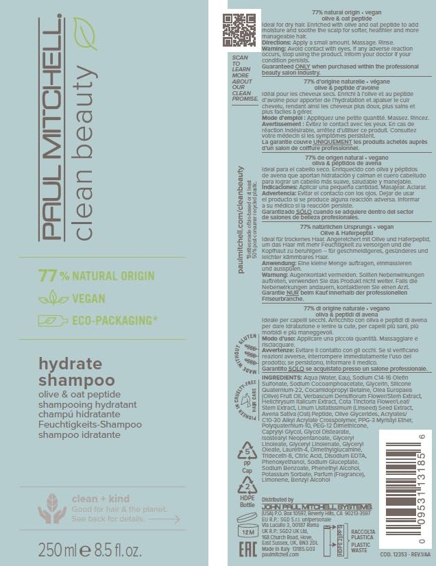 Paul Mitchell Clean Beauty Hydrate Shampoo packaging image emphasizing bio-based sugarcane plastic