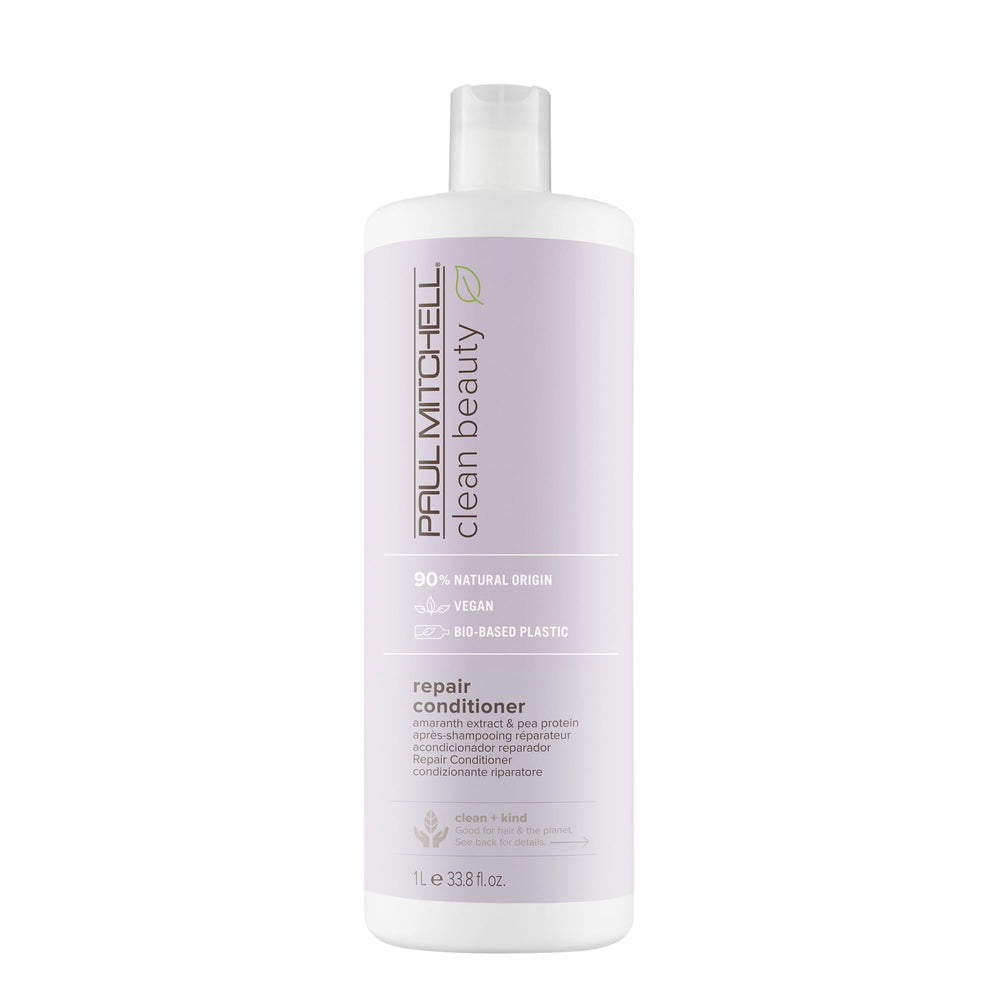 Paul Mitchell Clean Beauty Repair Conditioner bottle, rich formula for damaged hair.