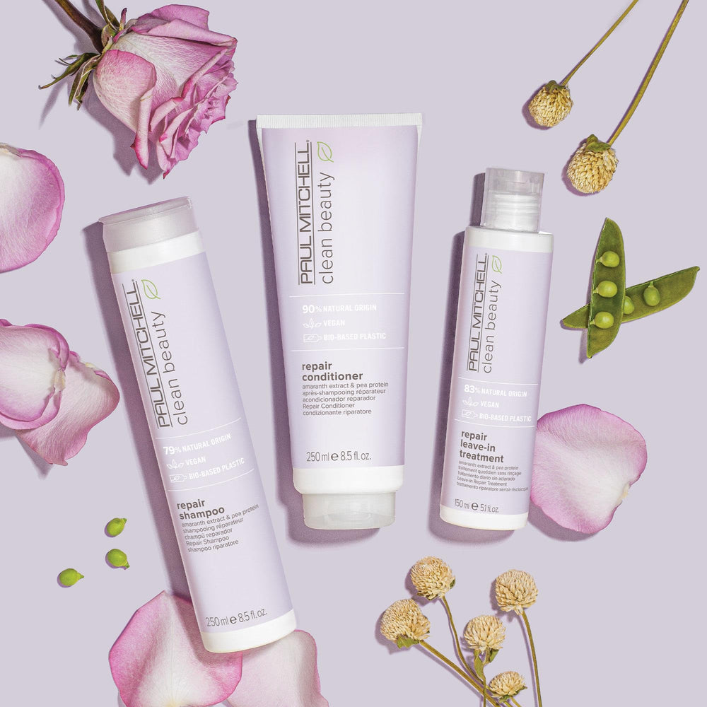 Paul Mitchell Clean Beauty Repair Leave-In packaging in bio-based plastic aligns with sustainability