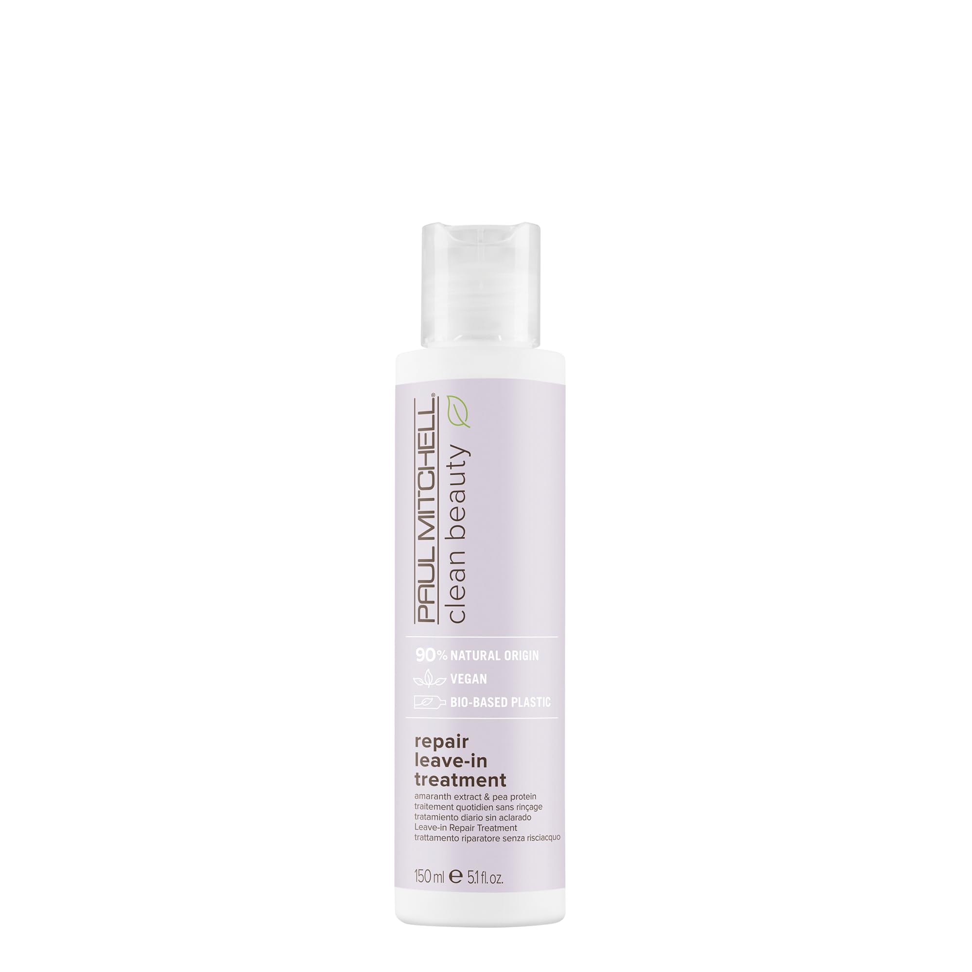 Paul Mitchell Clean Beauty Repair Leave-In Treatment bottle highlights reparative formula for damaged hair