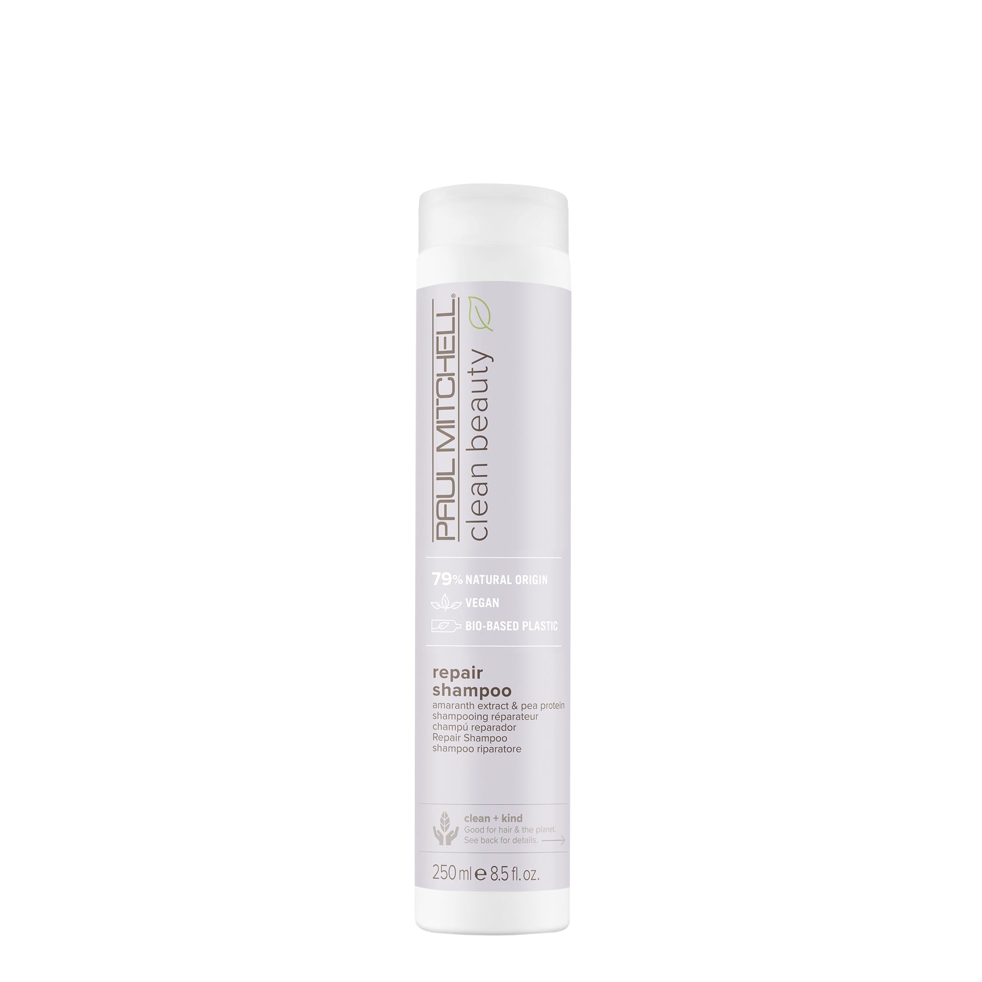 Paul Mitchell Clean Beauty Repair Shampoo bottle emphasizes damage repair for brittle hair.