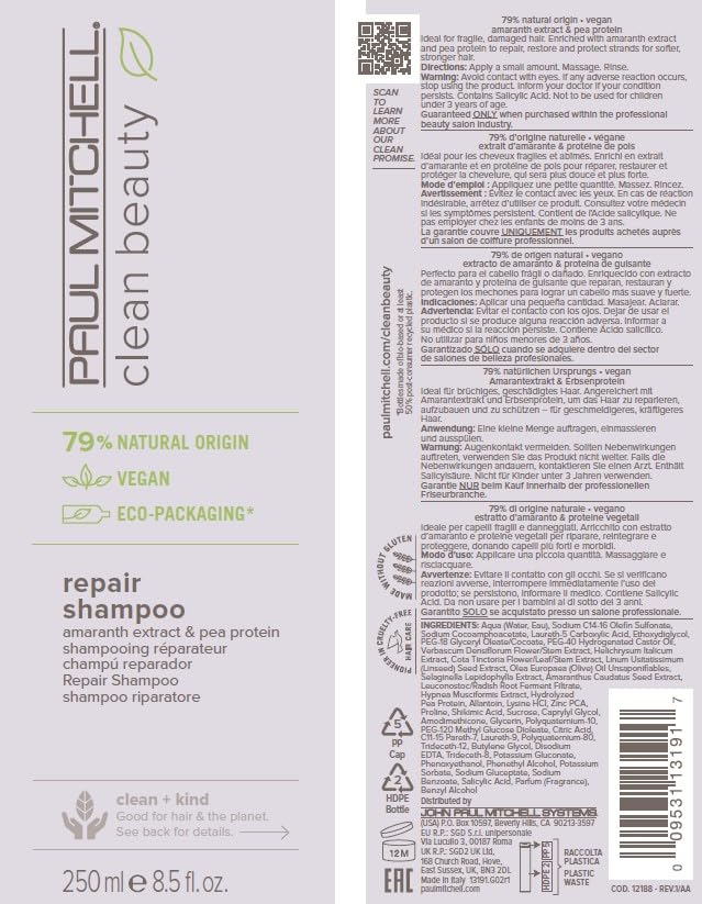Paul Mitchell Repair Shampoo on damp hair shows smoother, more manageable strands.