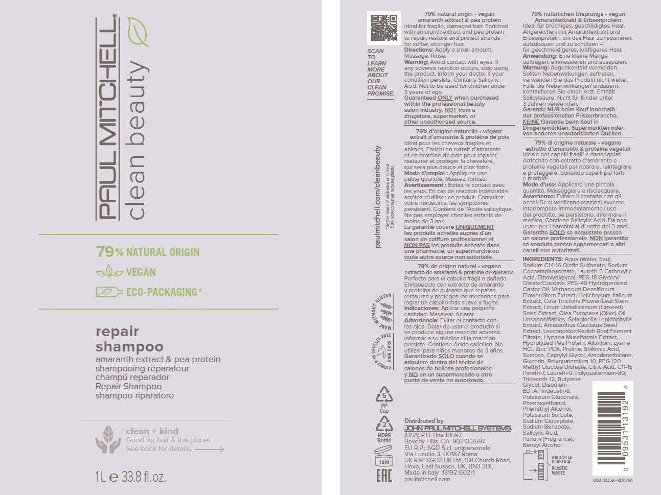 Creamy lather demonstrates cleansing and buildup removal in Paul Mitchell Repair Shampoo