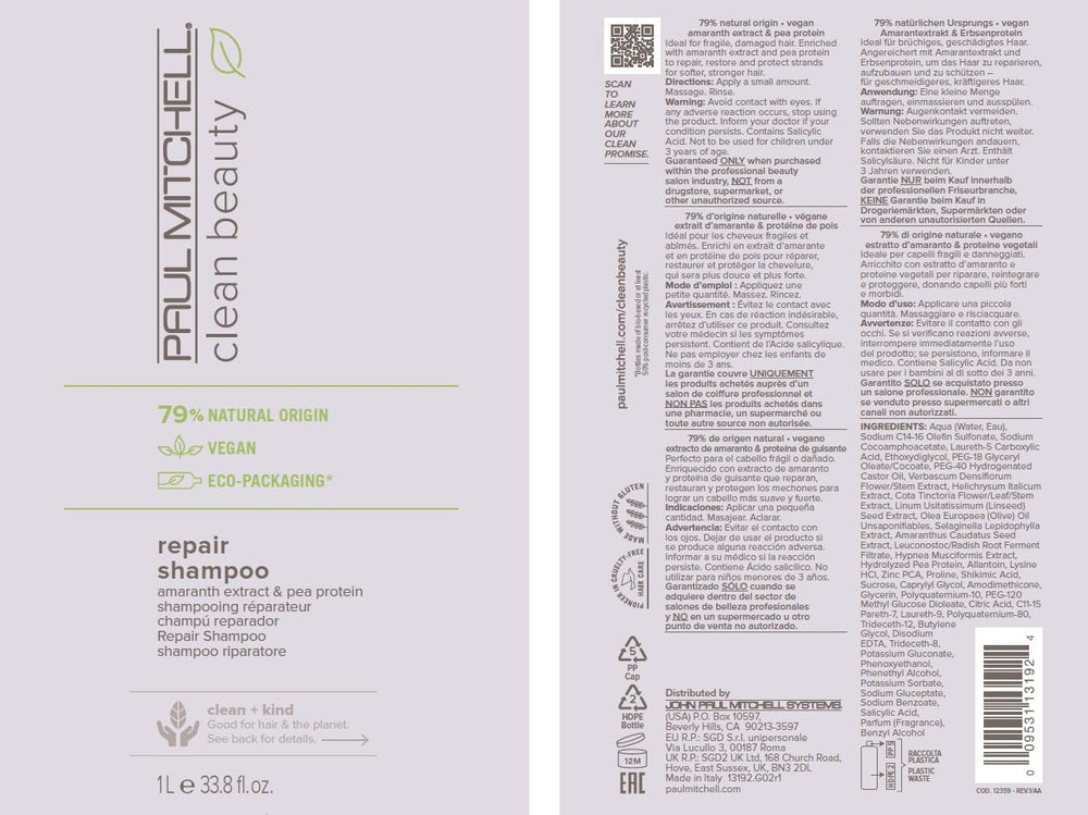 Creamy lather demonstrates cleansing and buildup removal in Paul Mitchell Repair Shampoo