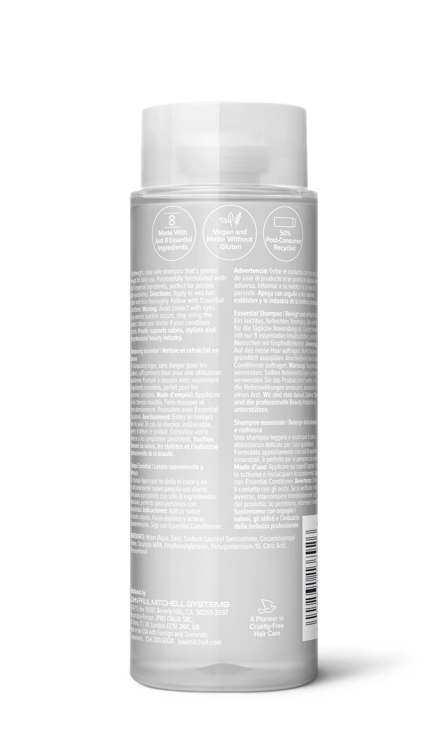 Paul Mitchell Clear Essential Shampoo product image—fragrance-free cleanse ideal for sensitive skin.