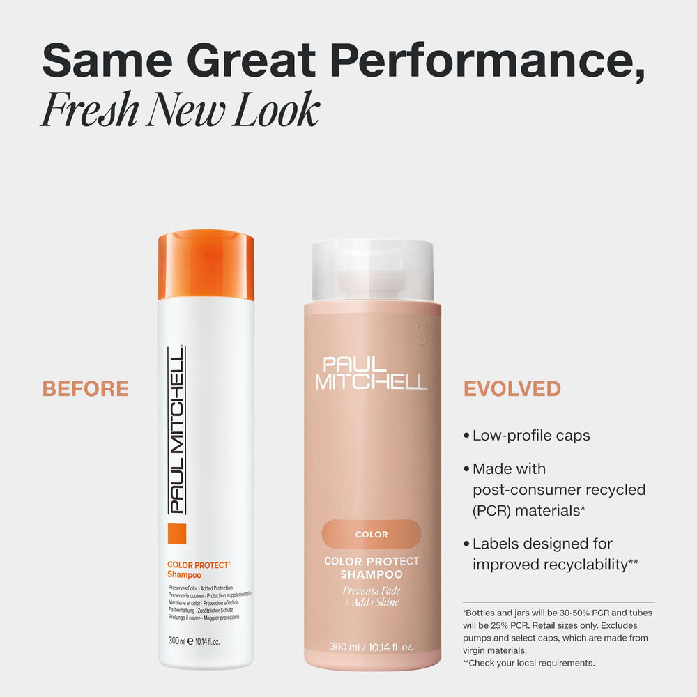 Paul Mitchell Color Protect bottle cap close-up highlights easy daily cleansing for color-treated hair.