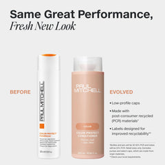 Paul Mitchell Color Protect Conditioner label-closeup emphasizes UV protection for color.