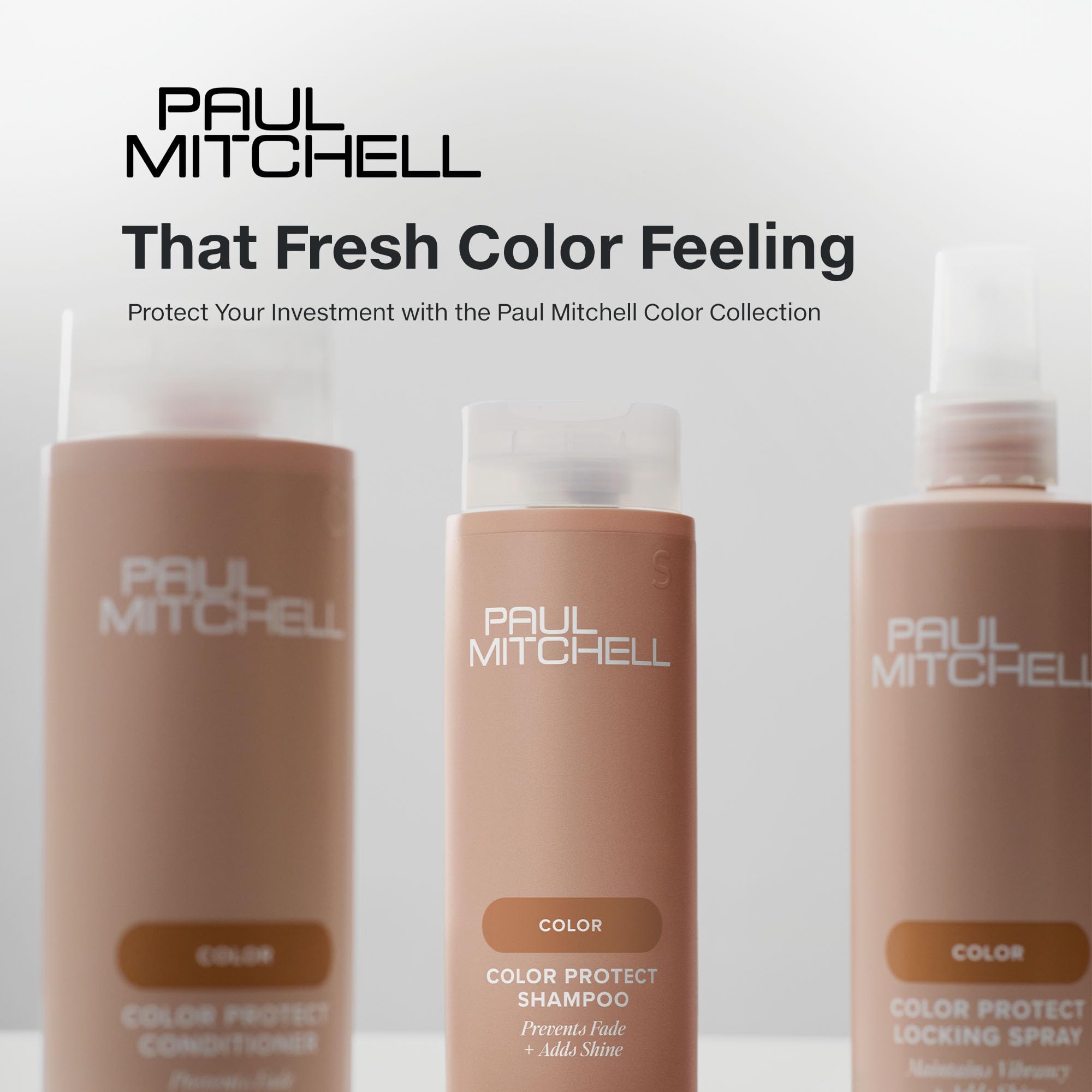 Paul Mitchell Color Protect Locking Spray packaging uses PCR materials.