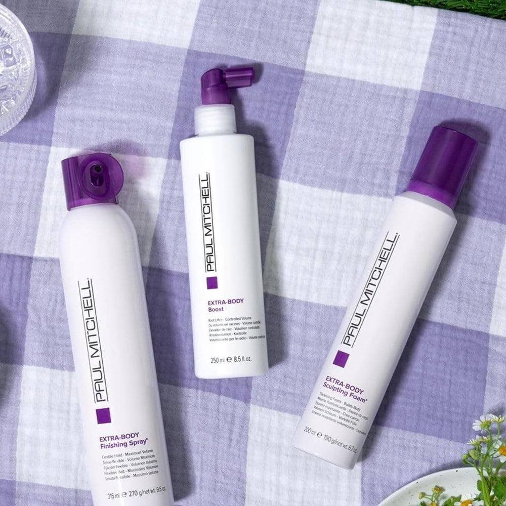 Paul Mitchell Extra-Body Finishing Spray adds texture and volume for fine hair.