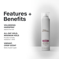 Hair shines and shows texture after using Paul Mitchell hairspray.