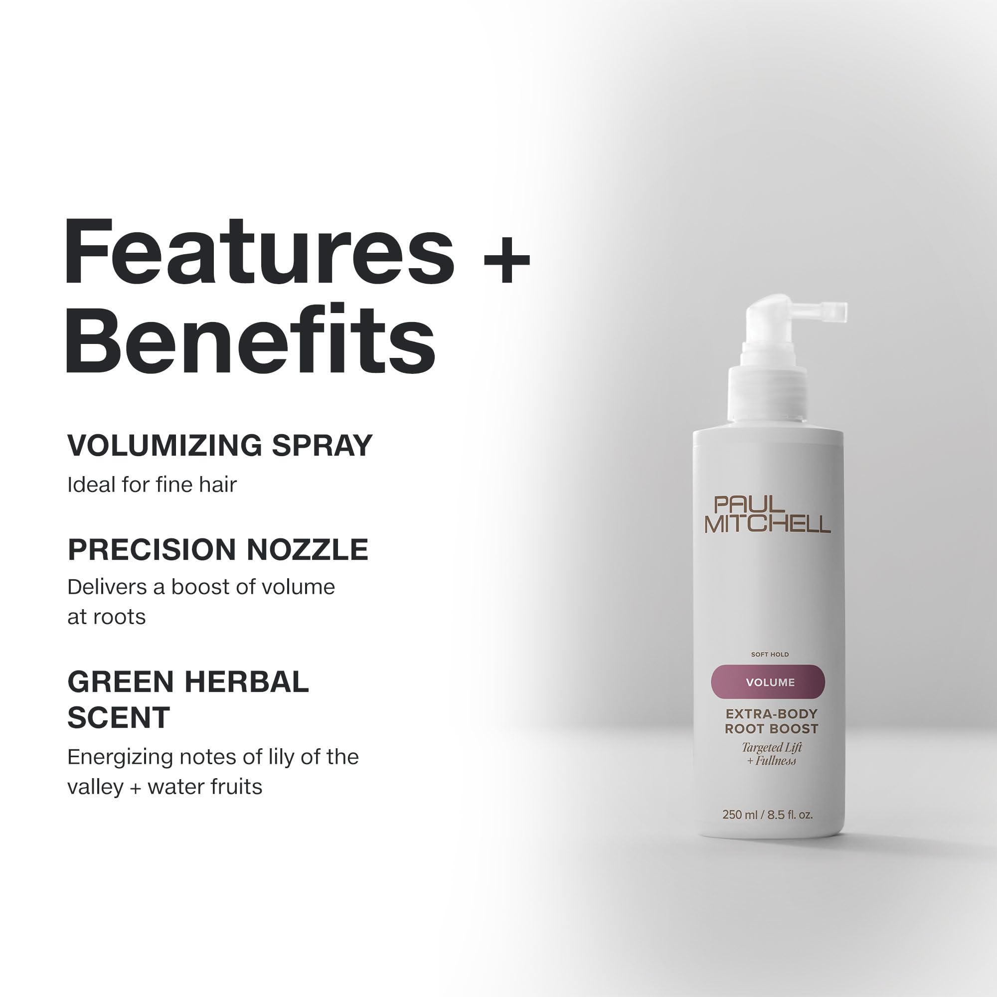 Paul Mitchell Extra-Body Root Boost green herbal fragrance with lily of the valley and water fruits