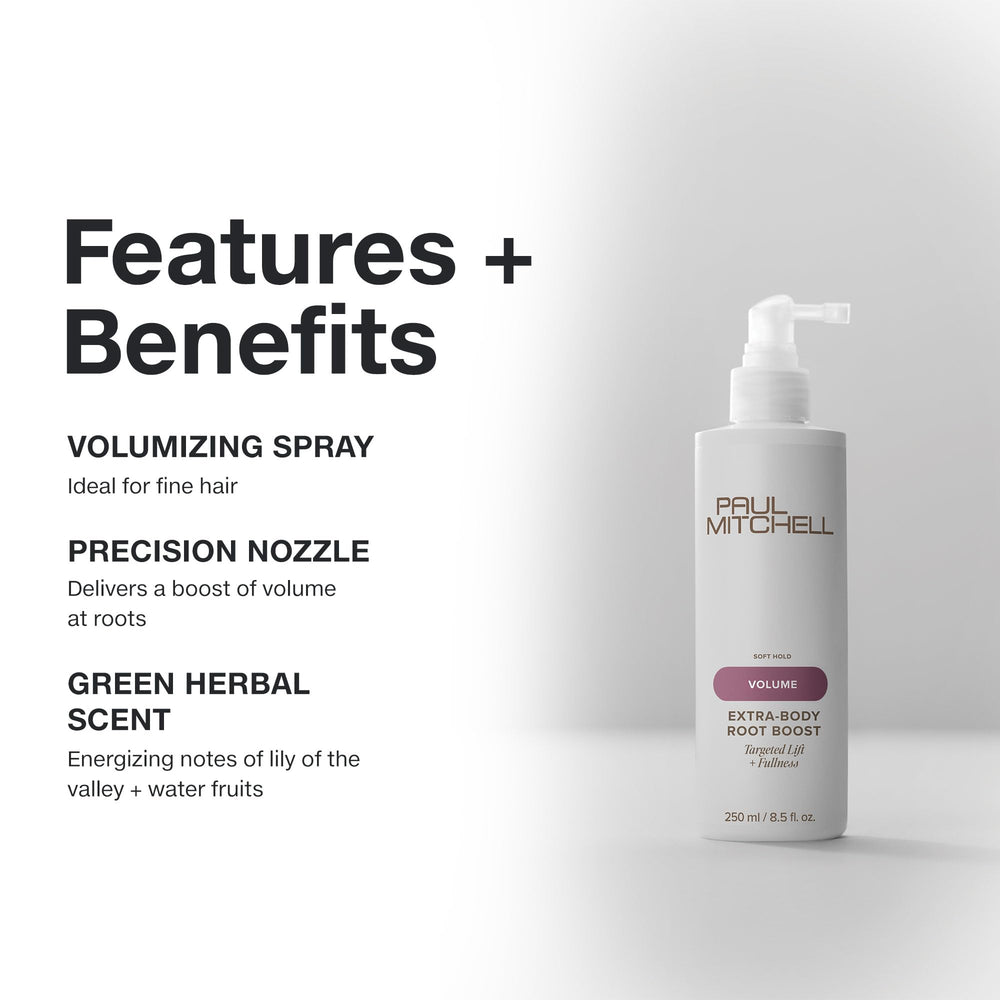 Paul Mitchell Extra-Body Root Boost green herbal fragrance with lily of the valley and water fruits