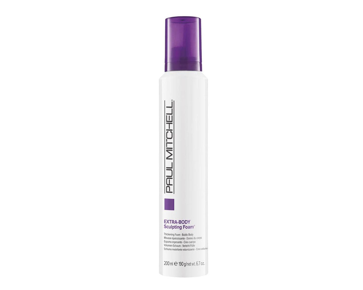 Paul Mitchell Extra-Body Sculpting Foam bottle front for voluminous blowouts