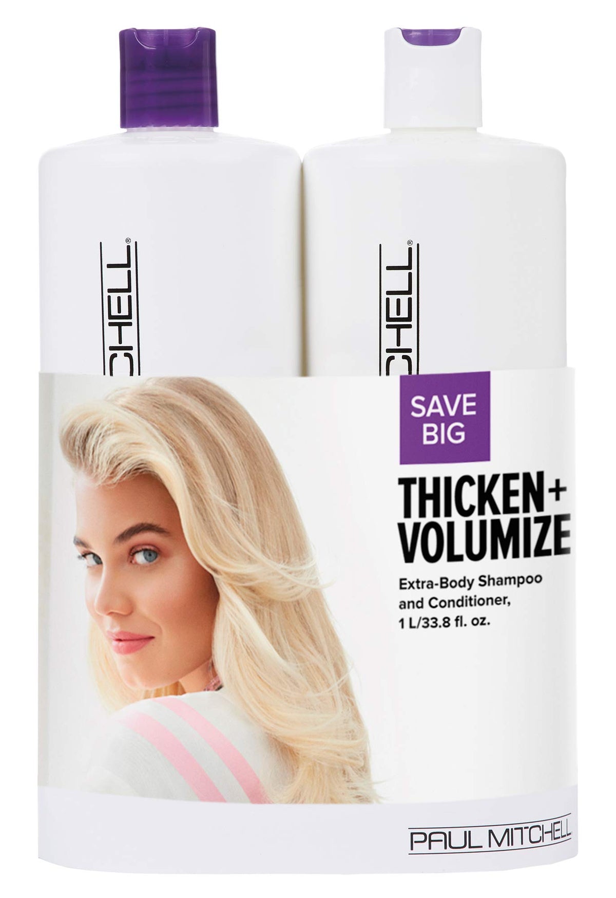 Paul Mitchell Extra-Body Shampoo bottle boosts volume for fine hair and adds shine.