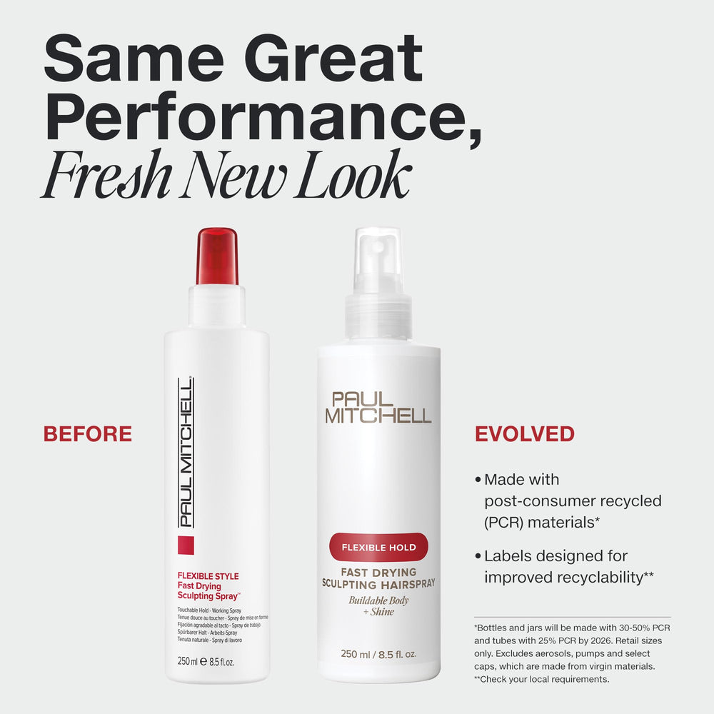 Paul Mitchell hairspray mist nozzle demonstrating quick-dry action for restyling