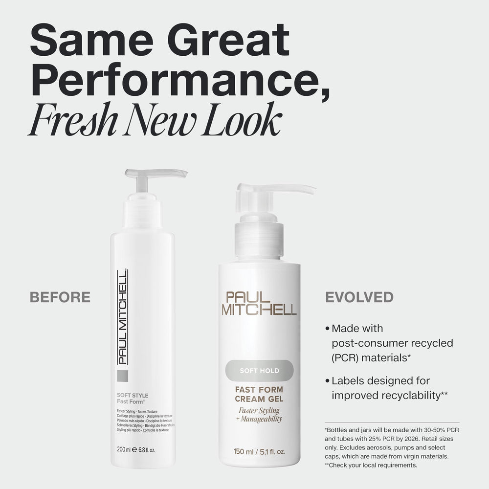 Paul Mitchell Fast Form Cream-Gel pump demonstrates easy, even distribution.