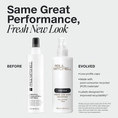 Paul Mitchell Freeze and Shine spray misting action highlights quick set and even hold.