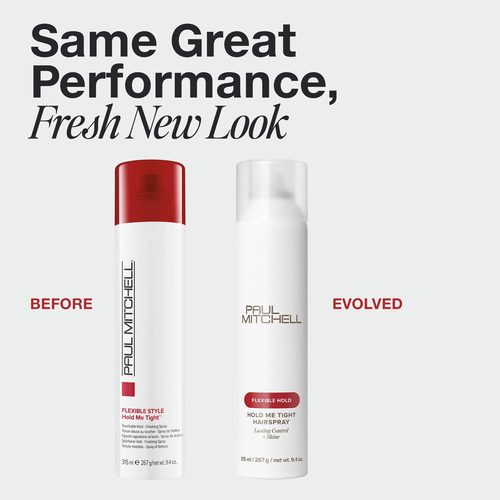 Paul Mitchell Hold Me Tight hairspray applied for lasting control and shine.