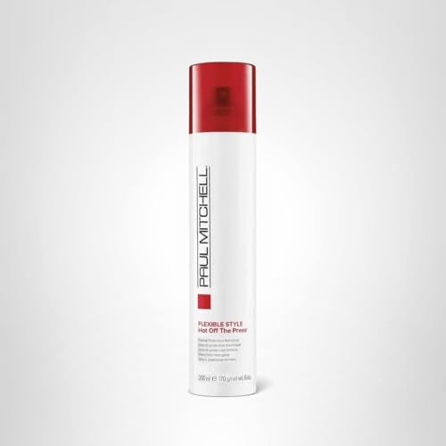 Paul Mitchell Hot Off The Press bottle demonstrates heat protection during styling.