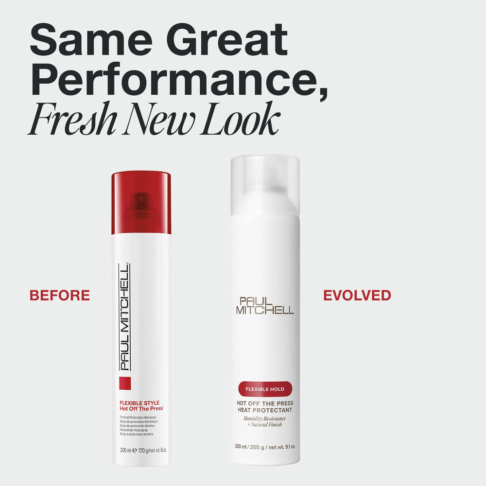 Paul Mitchell Hot Off The Press spray mist illustrates a lightweight barrier between hair and a styling iron.
