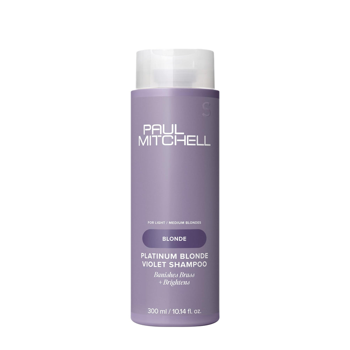 Paul Mitchell Platinum Blonde Violet Shampoo bottle front for brassy-tone control and brightening