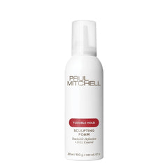 Paul Mitchell Sculpting Foam bottle closeup showing frizz control capability.