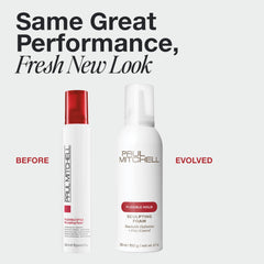 Paul Mitchell Sculpting Foam on curly hair delivers defined, voluminous texture.