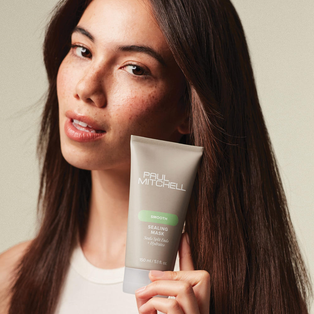 Paul Mitchell Sealing Mask on frizz-prone hair demonstrating smoothing and frizz control