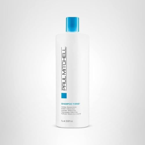 Paul Mitchell Shampoo Three after-use-hair image suggests clarified, lighter-feeling strands.