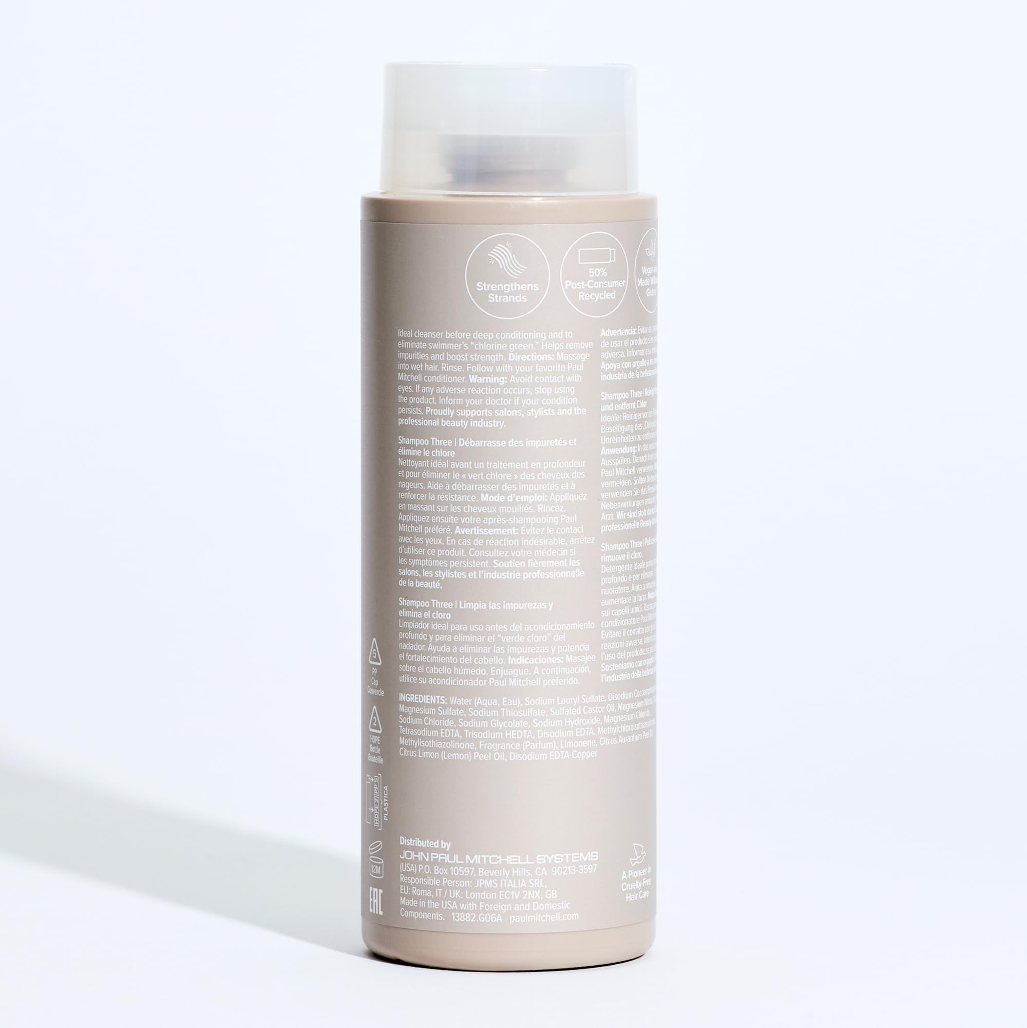 Paul Mitchell Shampoo Three pink grapefruit scent note visible on packaging